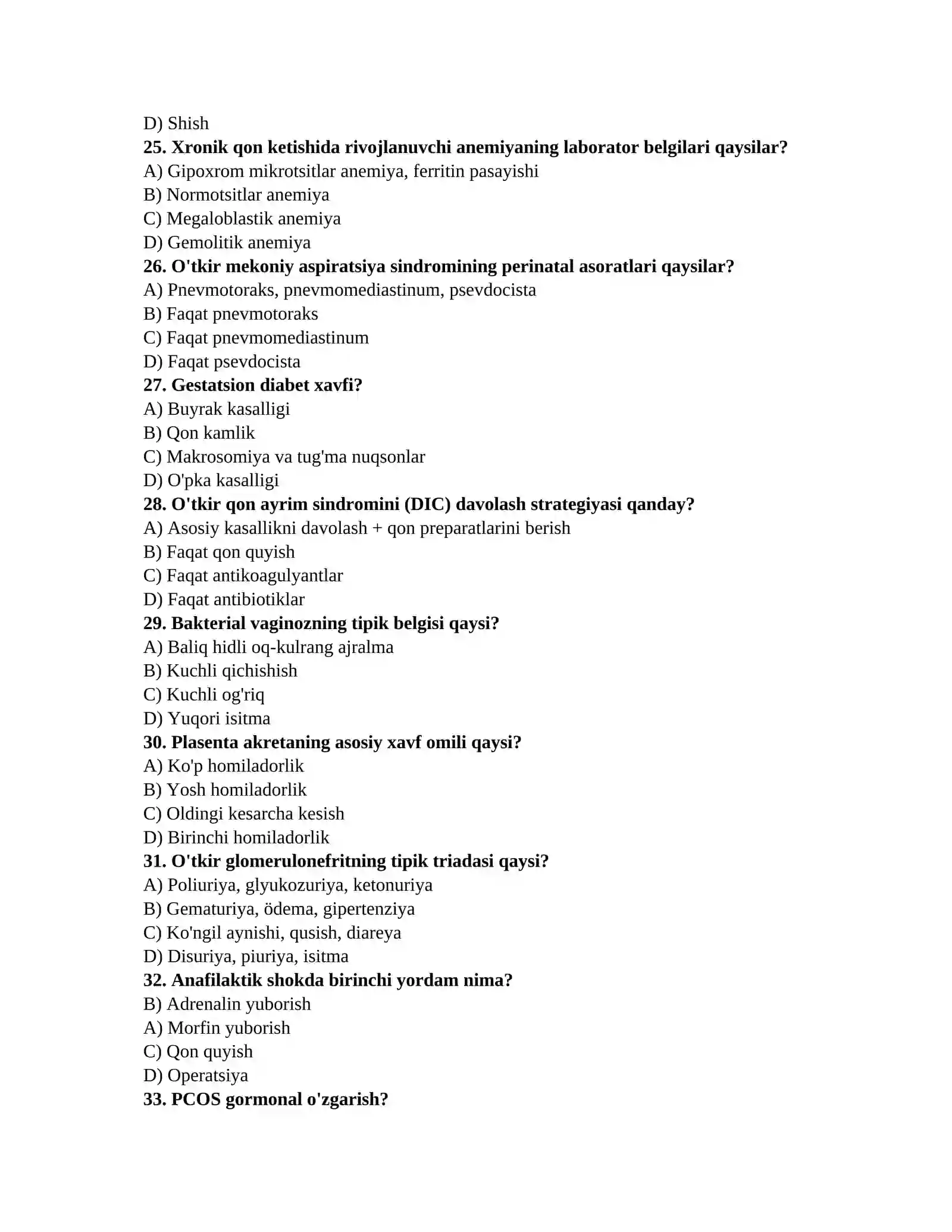 Klinik laboratoriya savollari (Terapiya, Jarrohlik, Akusherlik-ginekologiya) 4