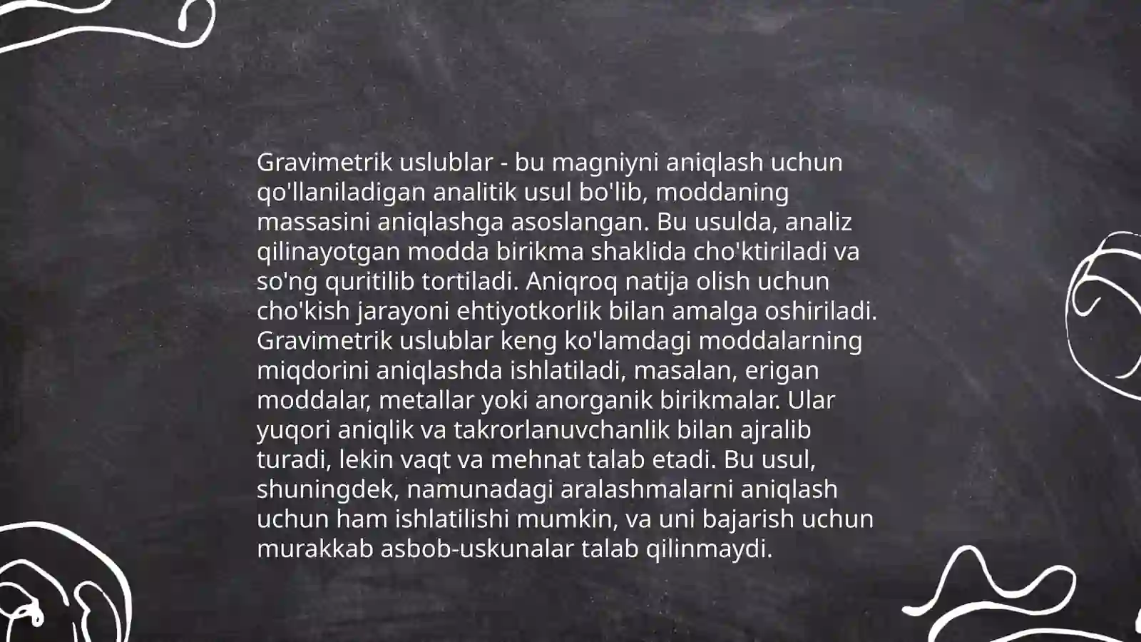 Gravimetriya usulida mutaxassisligiga qarab kalsiy,magniy,temir,alyuminiy va oltingugurt miqdorini aniqlash 4