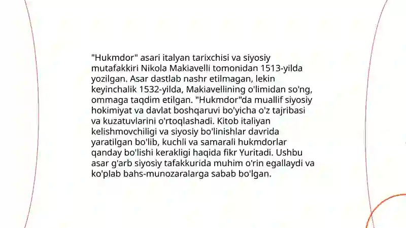 Makiavellining "Hukmdor" asari haqida 4