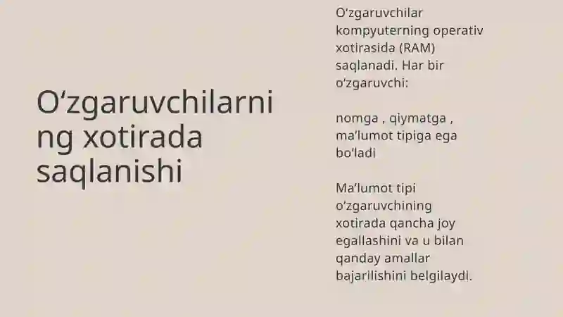Dasturlashda o’zgaruvchilar va tiplari 4
