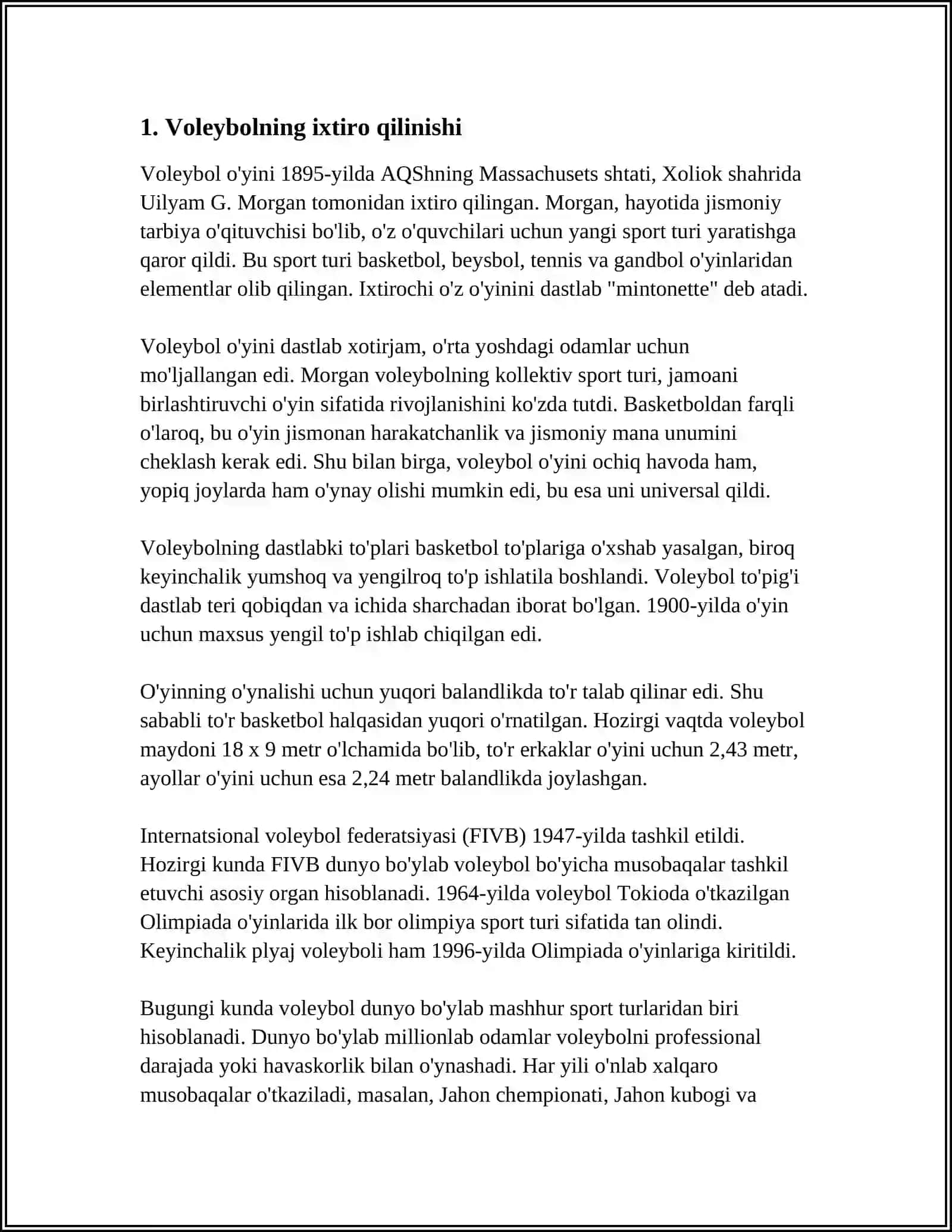 VALEBOL OʻYNINING KELIB CHIQISHI VA RIVOJLANSH TARIXI 4