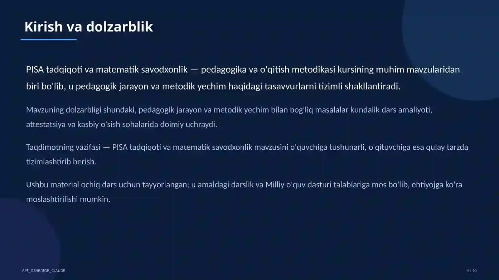 PISA tadqiqoti va matematik savodxonlik 4