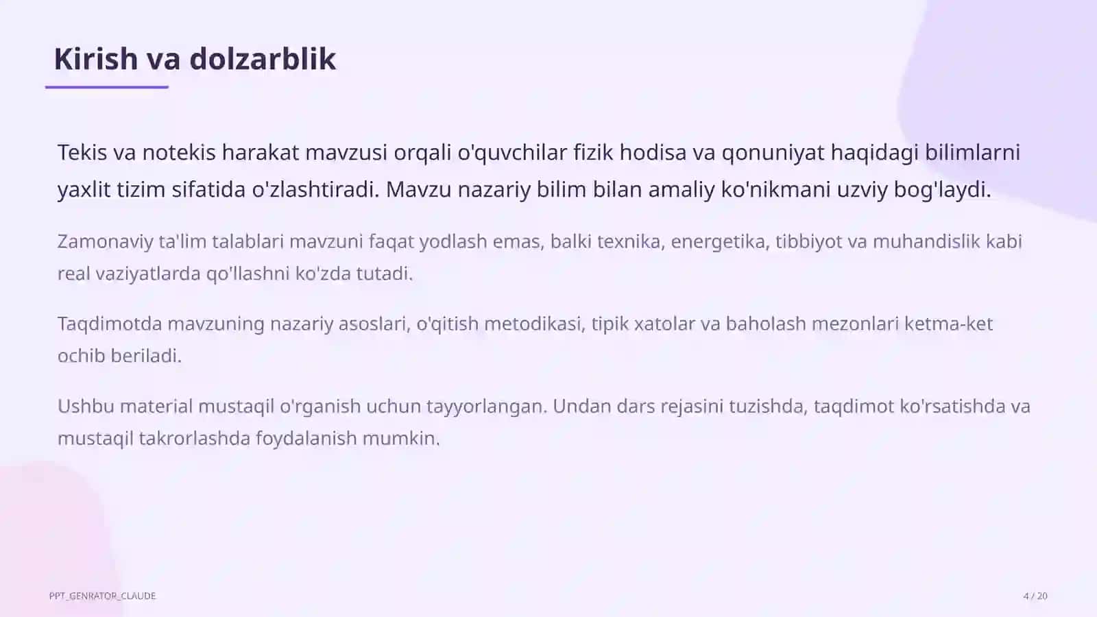 Tekis va notekis harakat (7-sinf) 4