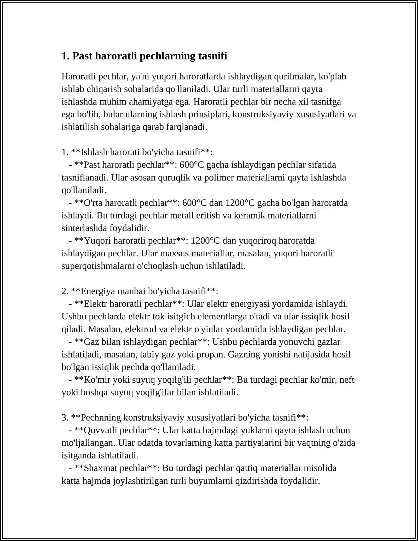 UMUMIY OVQATLANISH KORXONALARIDA PAST HARORATLI PECHLARDAN FOYDALANISH UNING TURLARI QURILMANING TEXNIK TAVSIFI 4