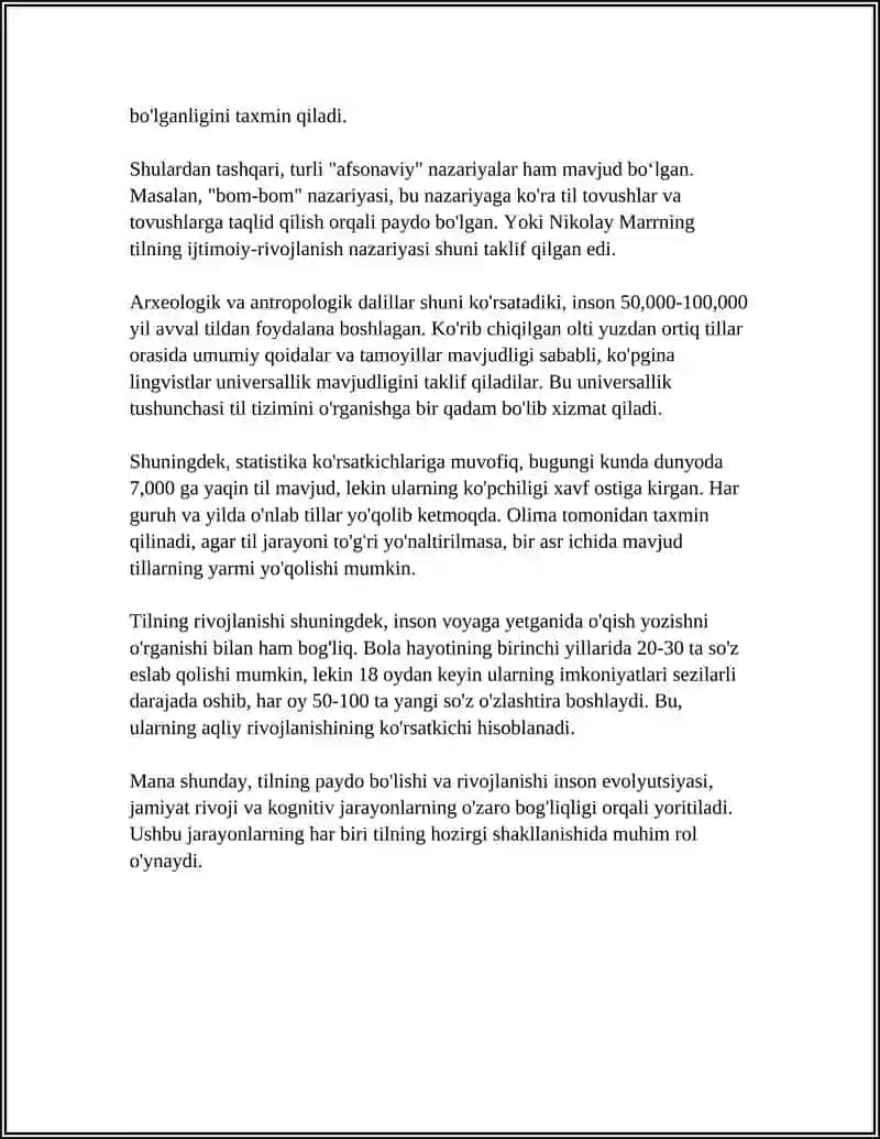 TILLARNING SHAKLLANISHI VA RIVOJLANISHI. DUNYO TILLARI TAVSIFI VA TILLAR TASNIFI 4