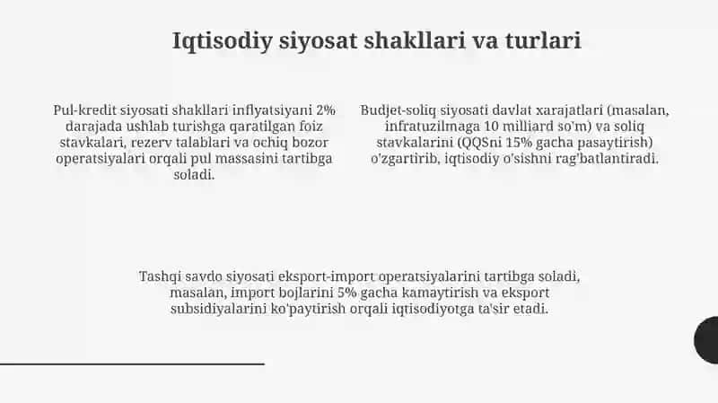 Iqtisodiy siyosatning mohiyati, shakllari va asosiy ko‘rsatkichlari, tahdidlar 4