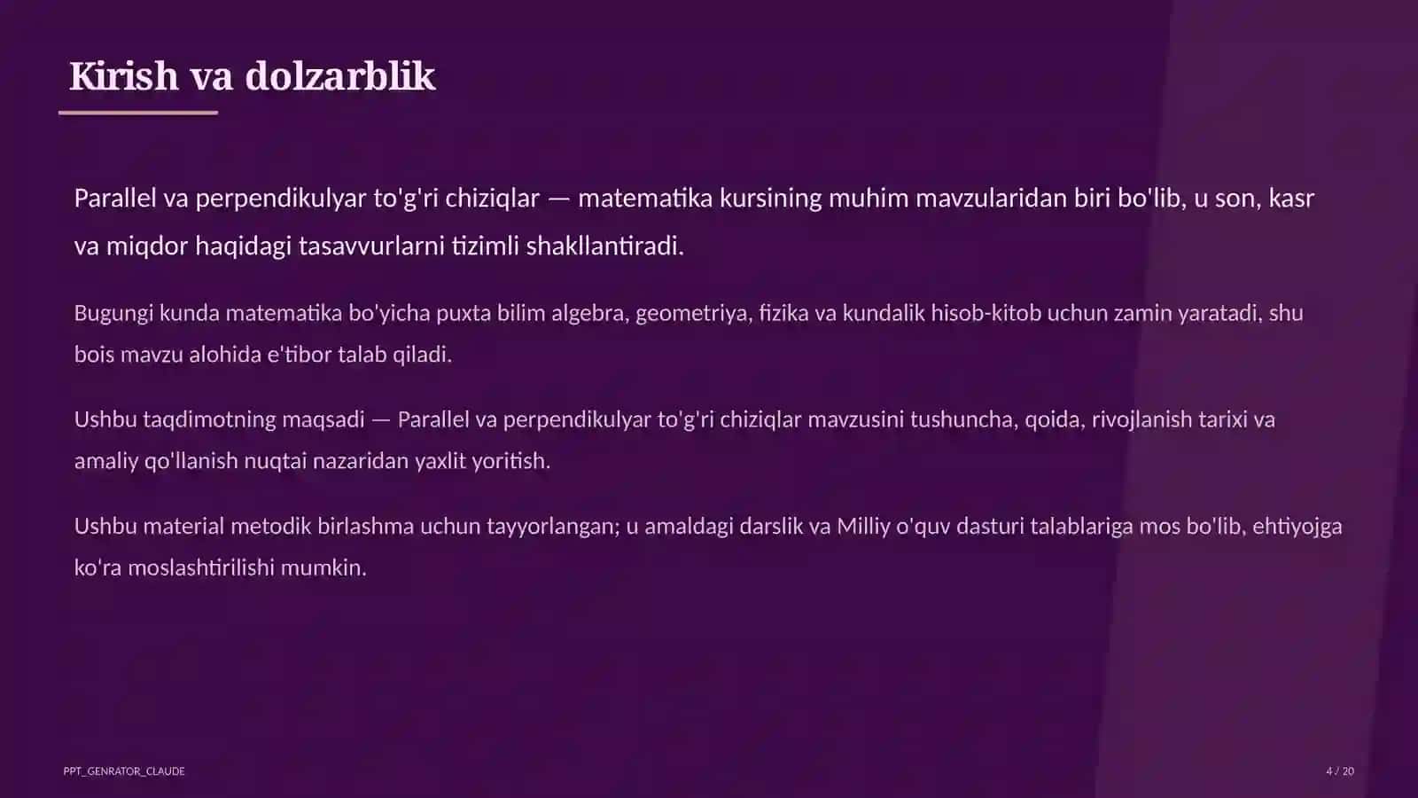 Parallel va perpendikulyar to'g'ri chiziqlar (6-sinf) 4