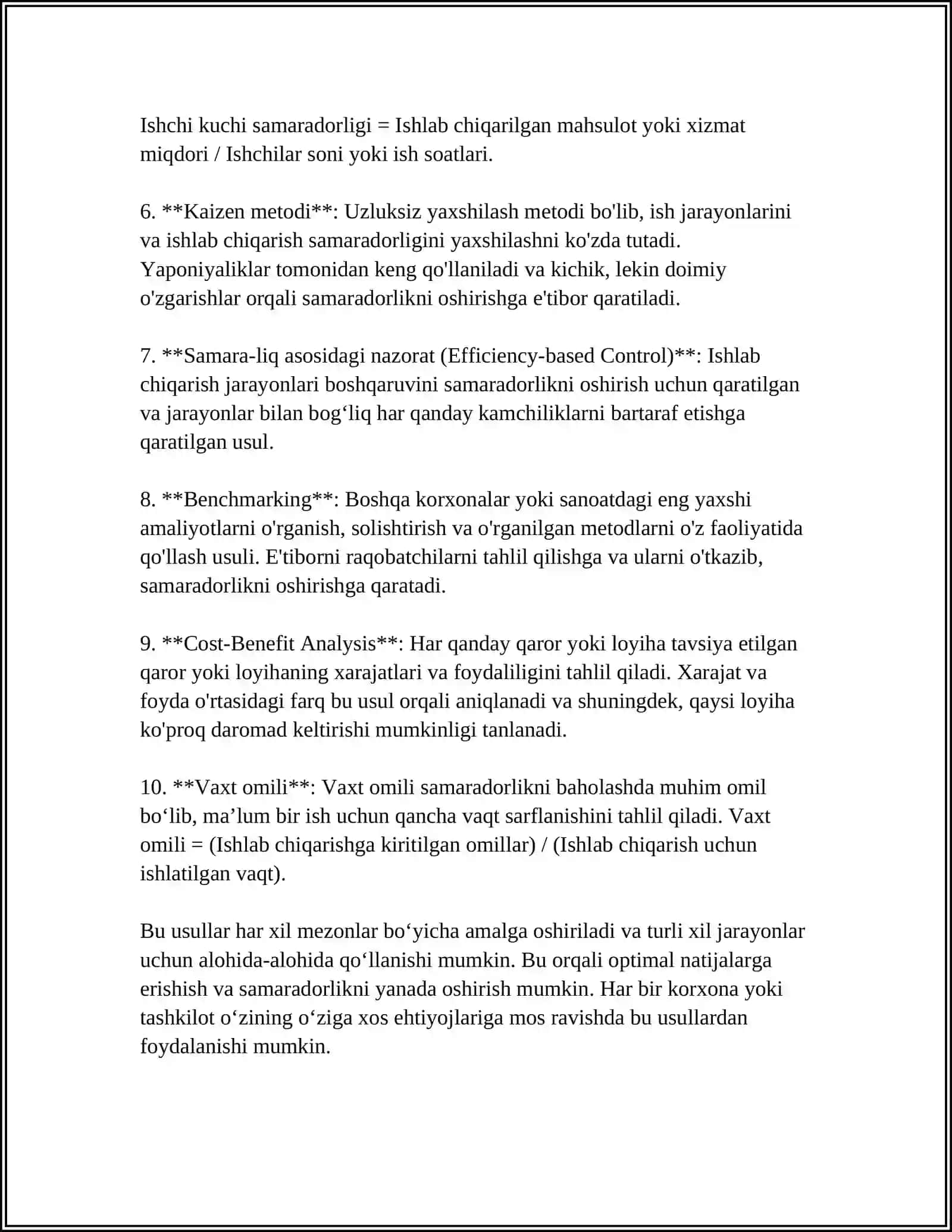 MUSTAQIL ISH Mavzu: SAMARADORLIKNI BELGILOVCHI KOʻRSATGICHLAR TIZIMI 4