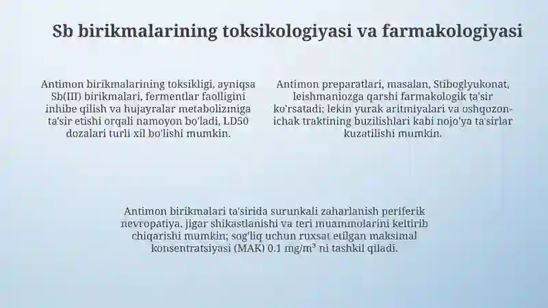 V guruh Sb, Sb* kationlarining tibbiyotda qo'llanilishi va analitik reaksiyalari 4