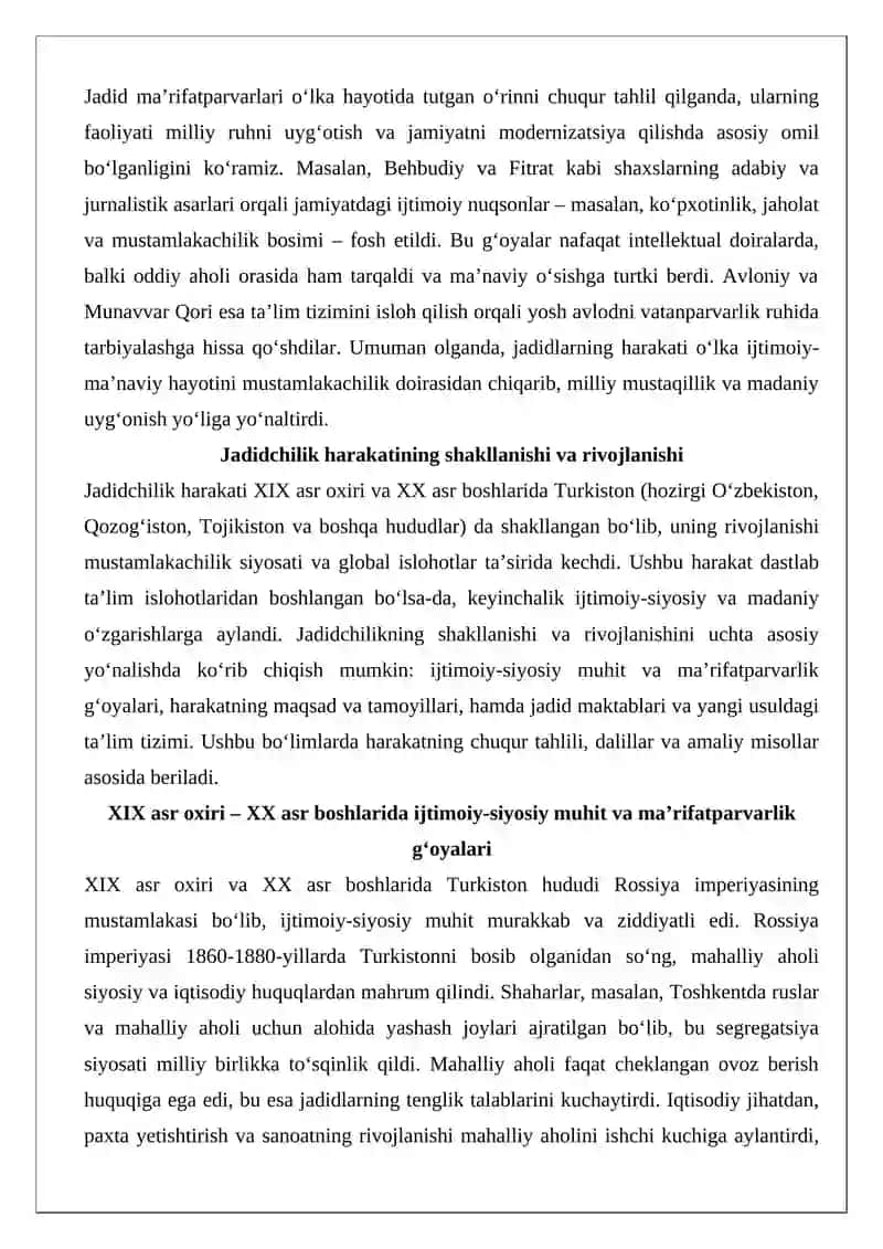 Jadid ma’rifatparvarlarining o‘lka ijtimoiy-ma’naviy hayotida tutgan o‘rni 4
