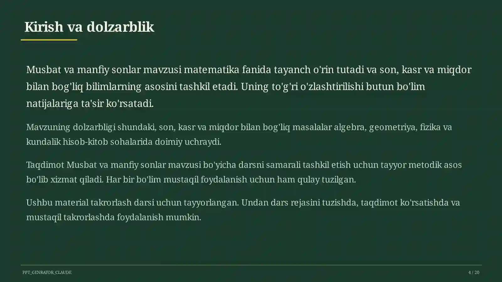 Musbat va manfiy sonlar (6-sinf) 2