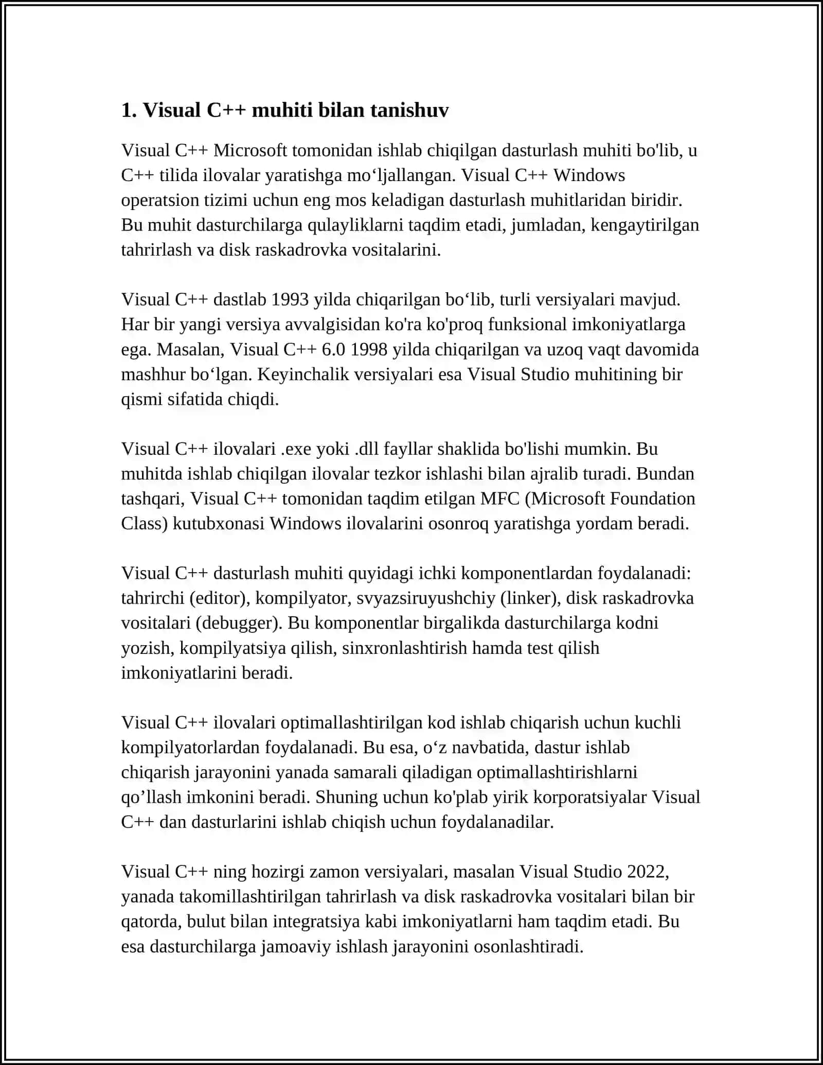 VISUAL C++ MUHITDA MULOQOT OYNALARI VA ULARNI SOZLASH, BOSHQARISH ELEMENTLARI 4