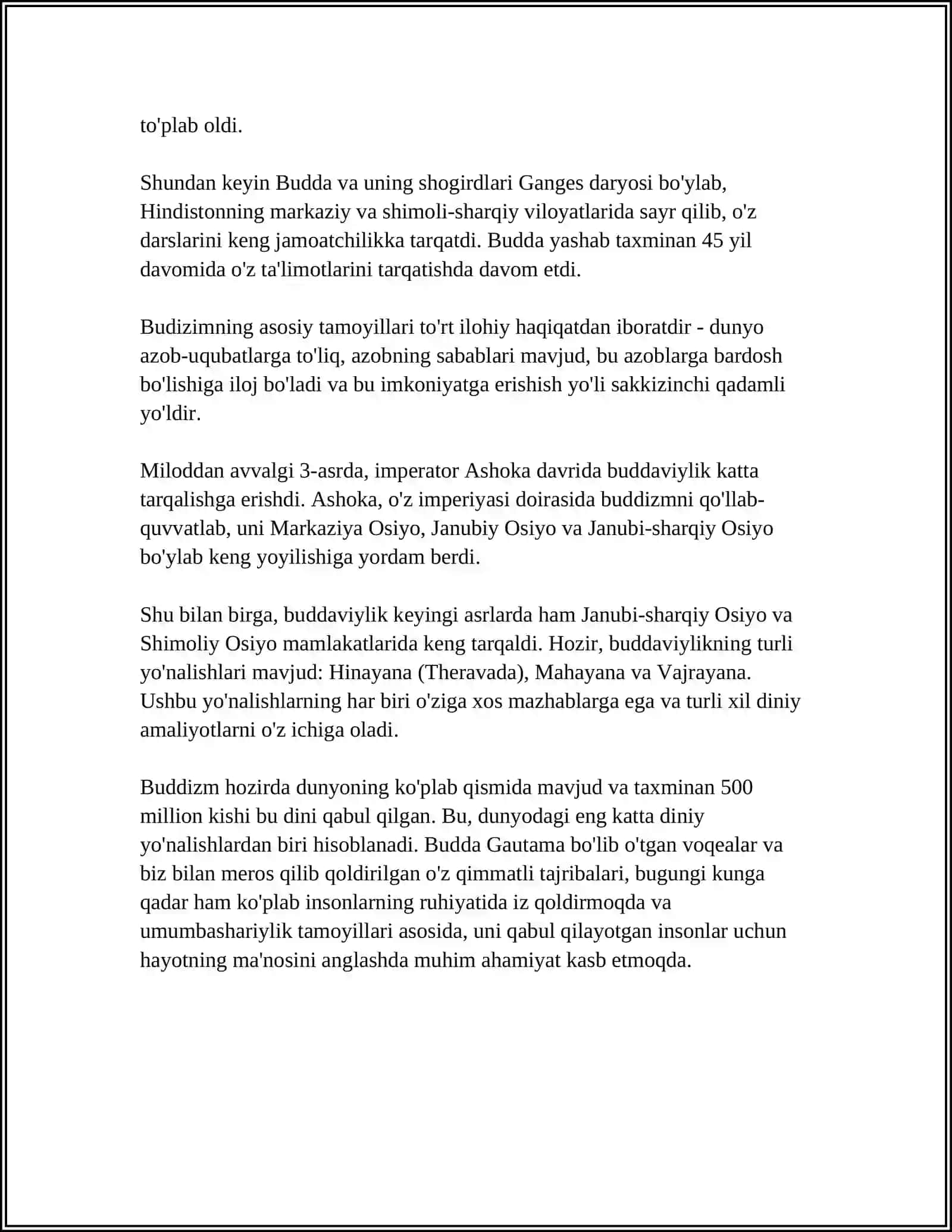 MUSTAQIL ISH Mavzu: BUDDAVIYLIK DININING PAYDO BÒLISH TARIXI,ASOSIY TA'LIMOTLARI, OQIMLARI VA MANBALARI 4