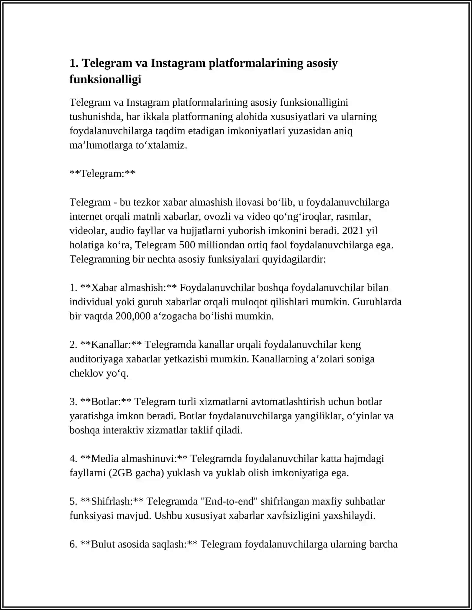 TELEGRAM, INSTAGRAM, FACEBOOKLARNI TUSHUNCHALARI VA QIYOSIY TAHLILI 4