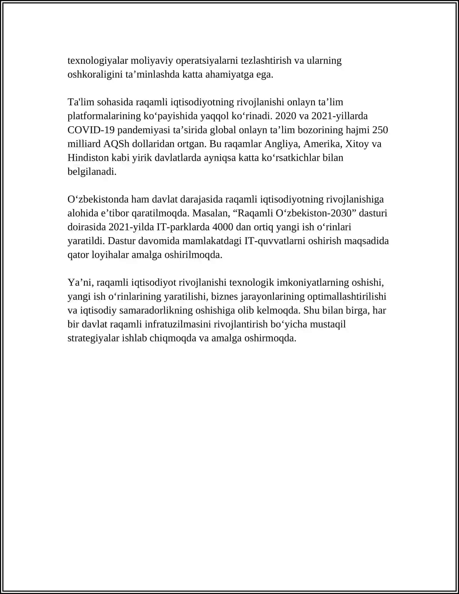 MAMLAKATDA BARQAROR IQTISODIY OʻSISH SUR'ATLARIGA ERISHISH YO'LLARI 4