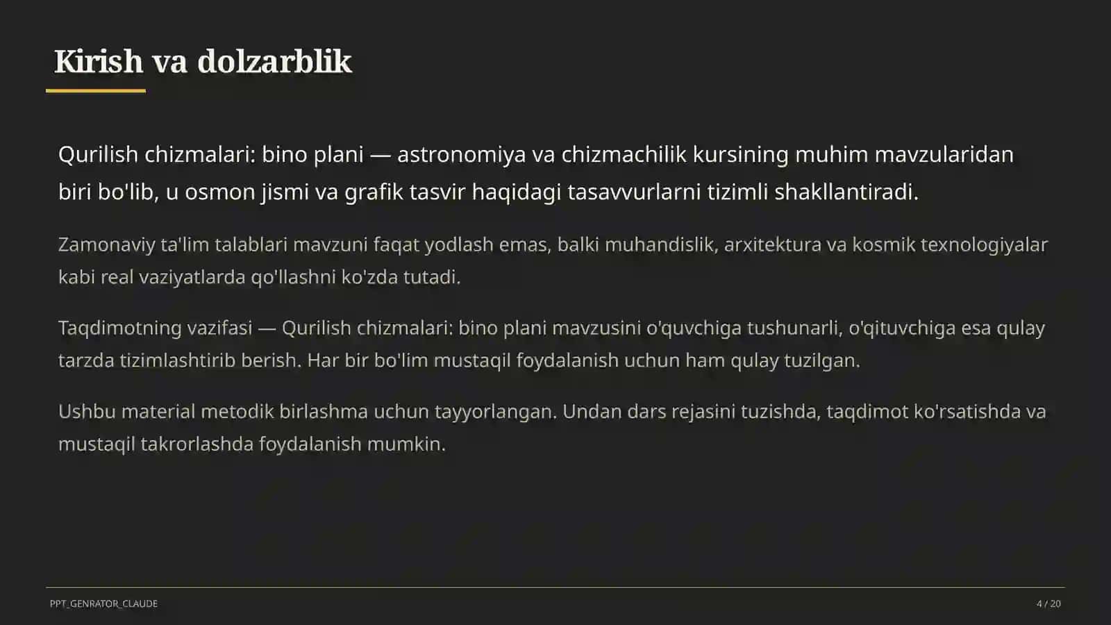 Qurilish chizmalari: bino plani (9-sinf) 4