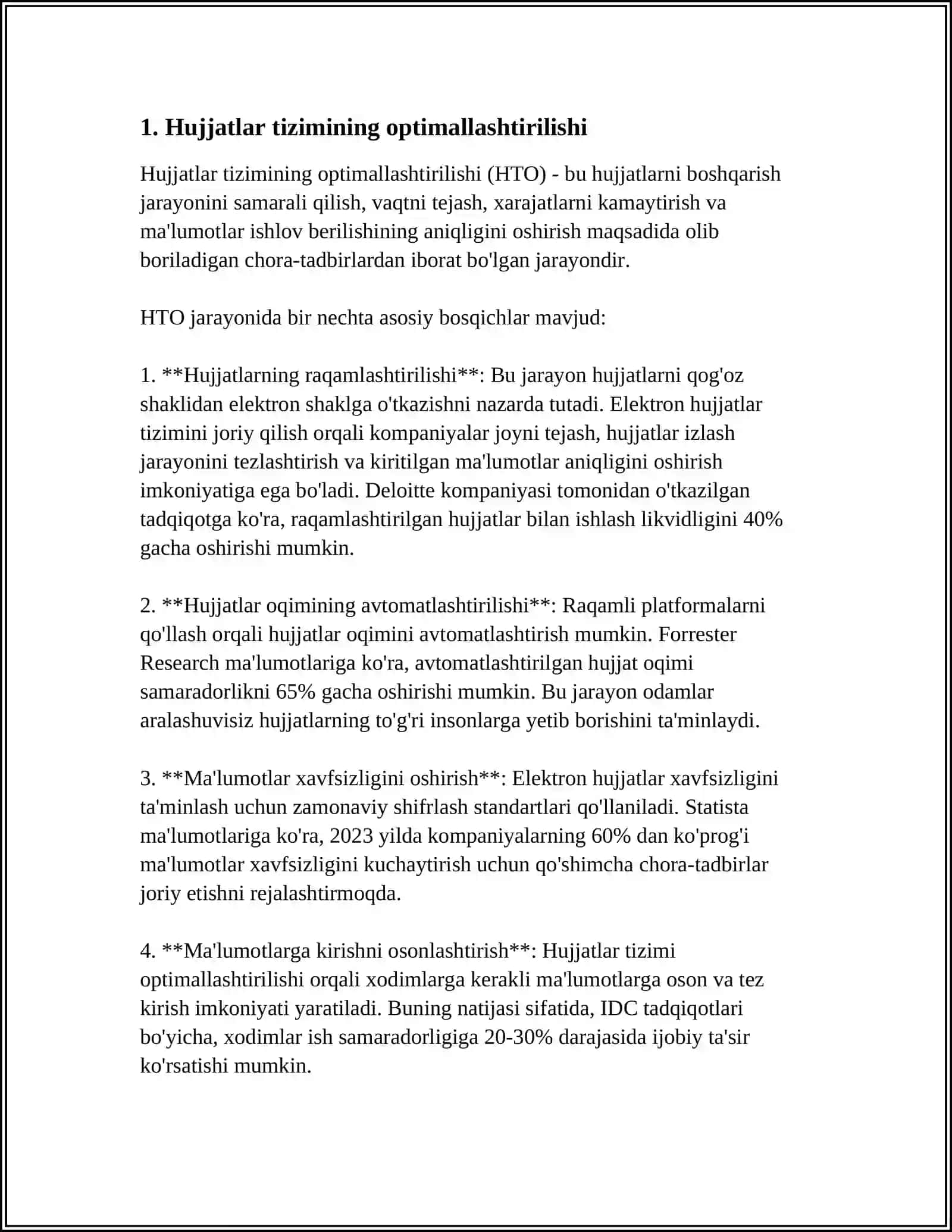 MUSTAQIL ISH Mavzu: OʻZBEKISTON RESPUBLIKASI HUJJATCHILIK TAKOMILLASHUVI 4