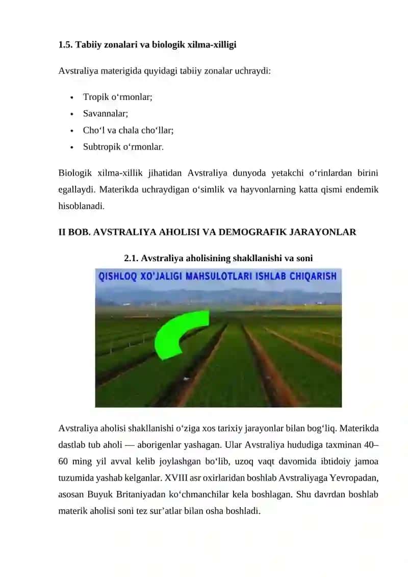 AVSTRALIYA MATERIGI GEOGRAFIK TUZILISHI, AHOLISI, TURIZMI VA QISHLOQ XO‘JALIGI 4
