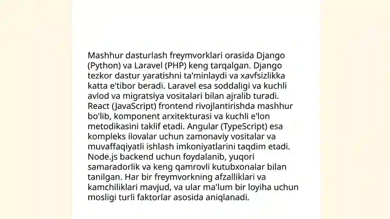 Dasturlash freymvorklari 4