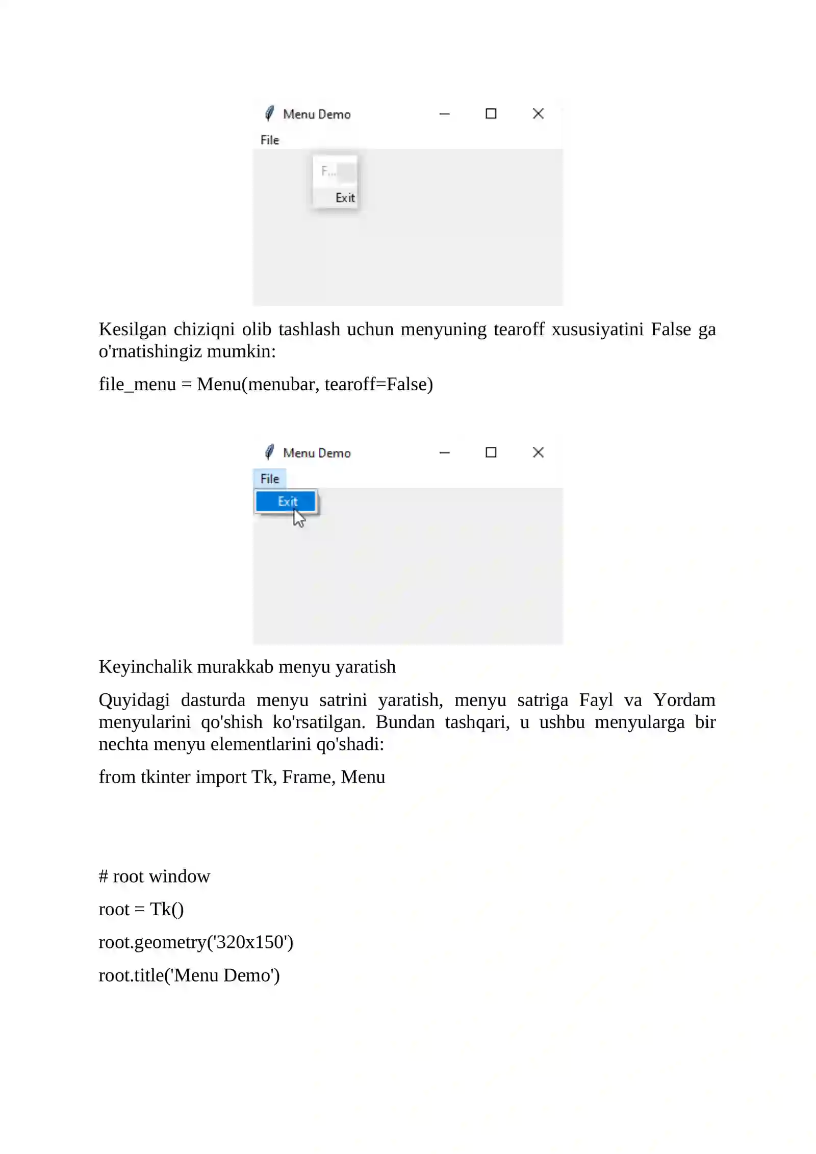 Tkinter Menu 4