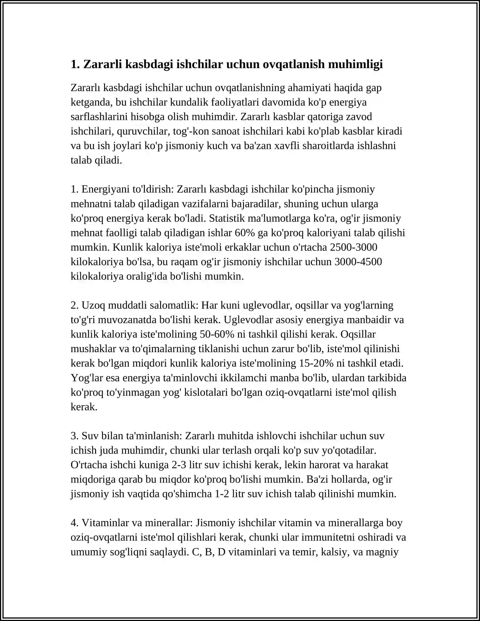 ZARARLI KASBDAGI ISHCHILAR UCHUN BERILADIGAN DAVOLOVCHI PROFILAKTIK OVQATLANISH HAQIDA TUSHINCHA 4