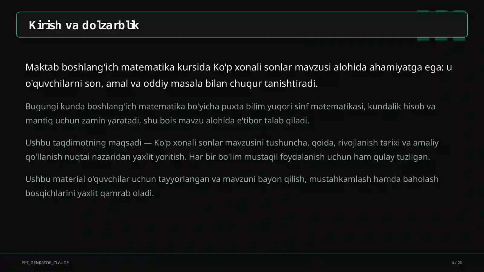 Ko'p xonali sonlar (4-sinf) 4