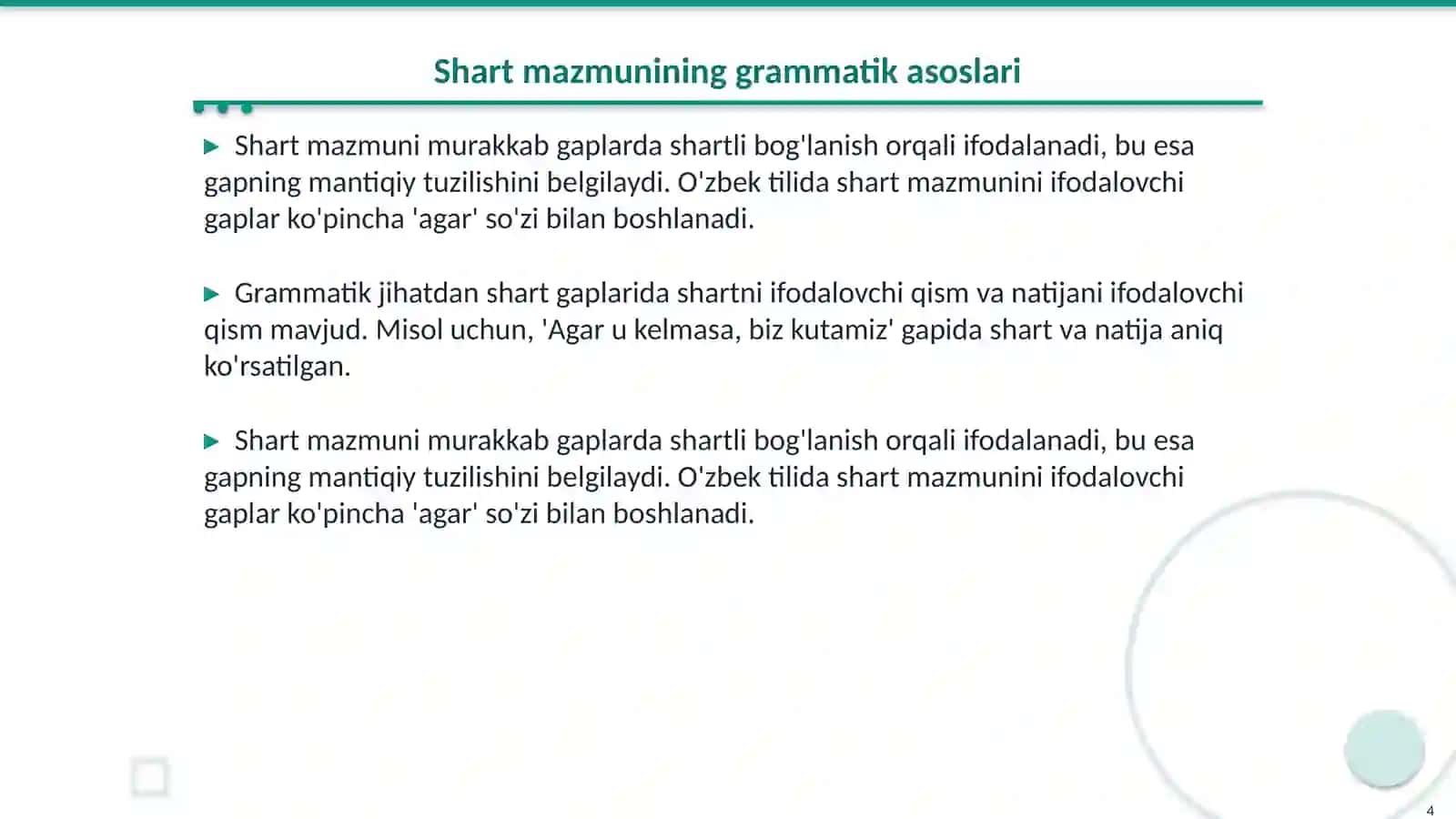 Murakkab gapda shart mazmunining ifodalanishi 4
