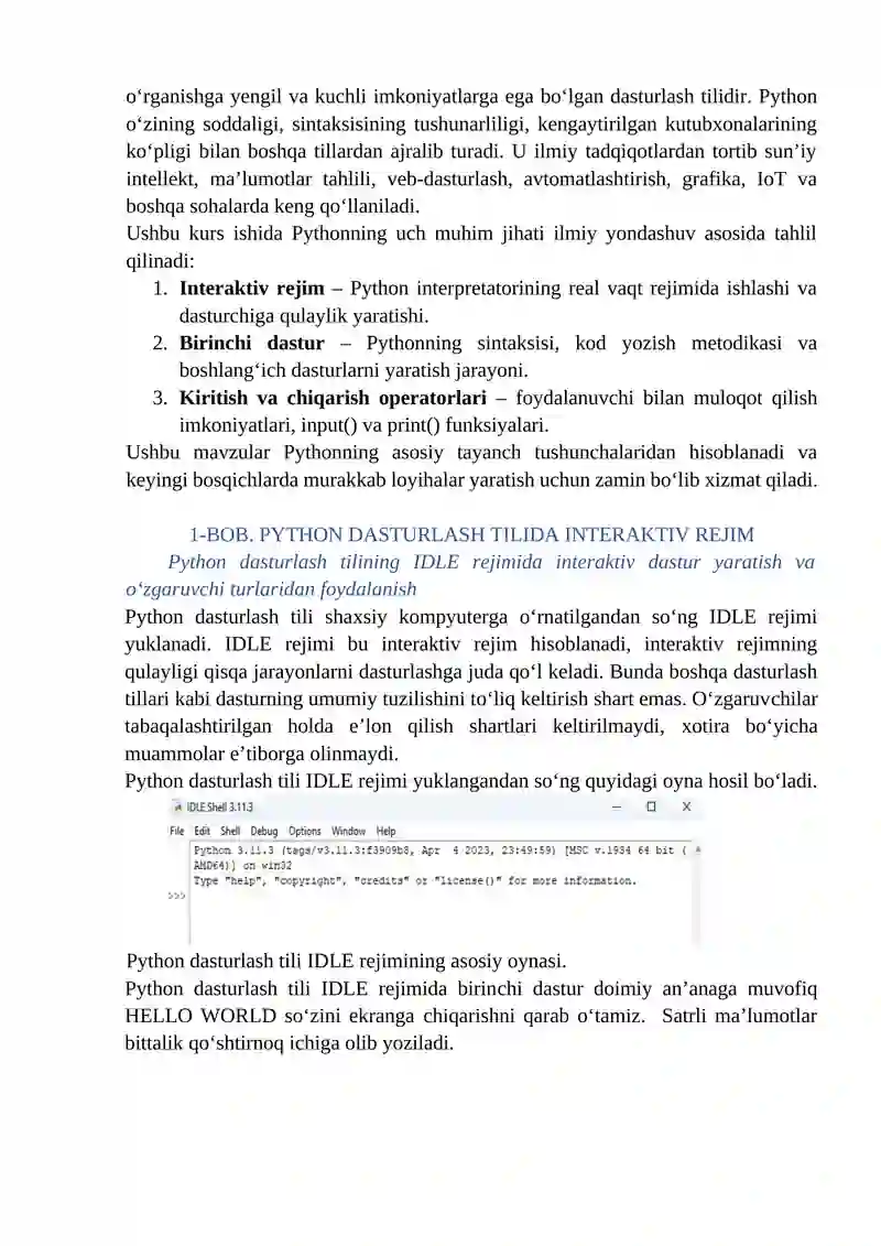 Python dasturlash tilida interaktiv rejim, birinchi dastur, kiritish va chiqarish operatorlari 4