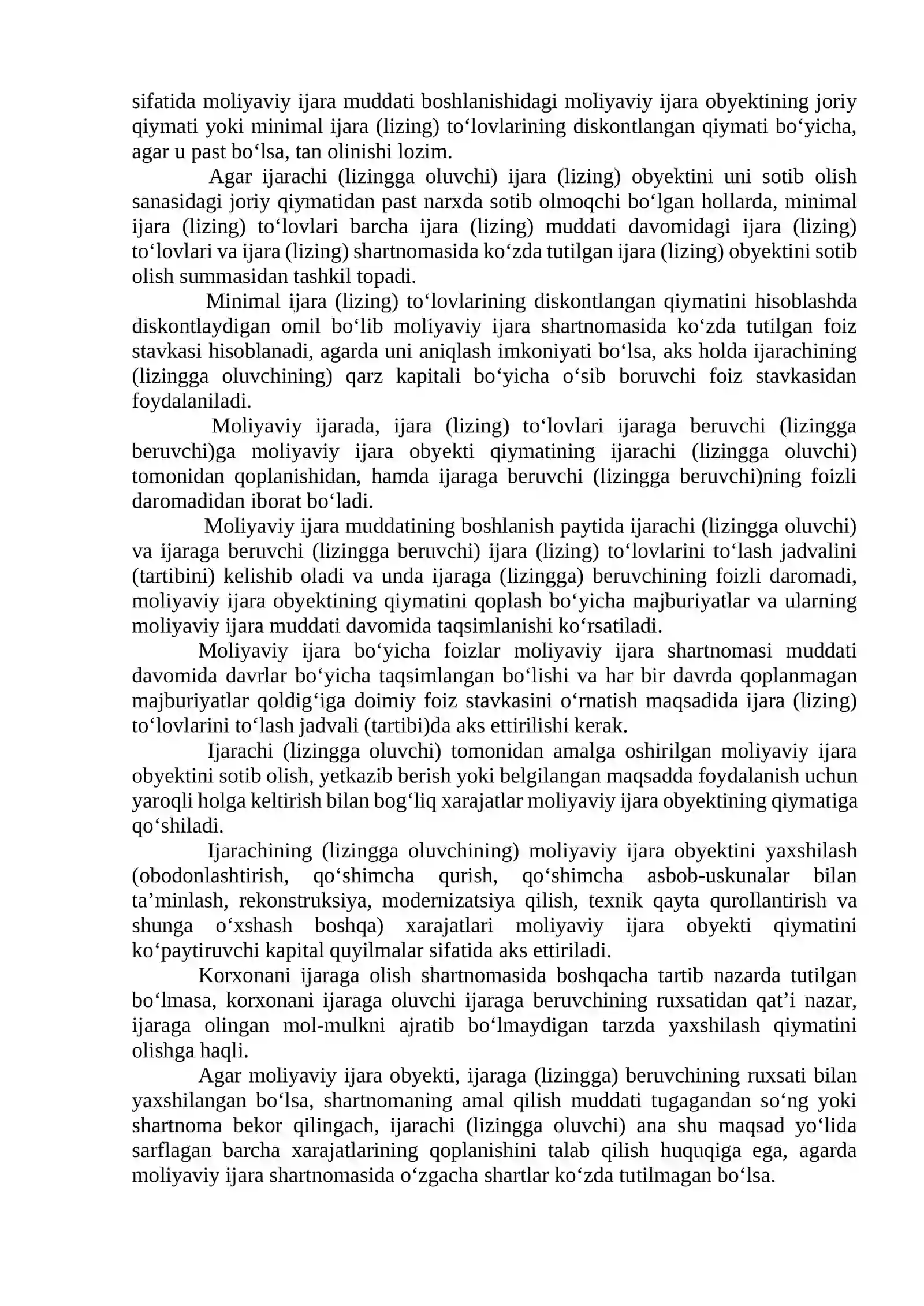 O‘zbekiston Respublikasi buxgalteriya hisobining milliy standarti (6-sonli BHMS) “Ijara hisobi” 4