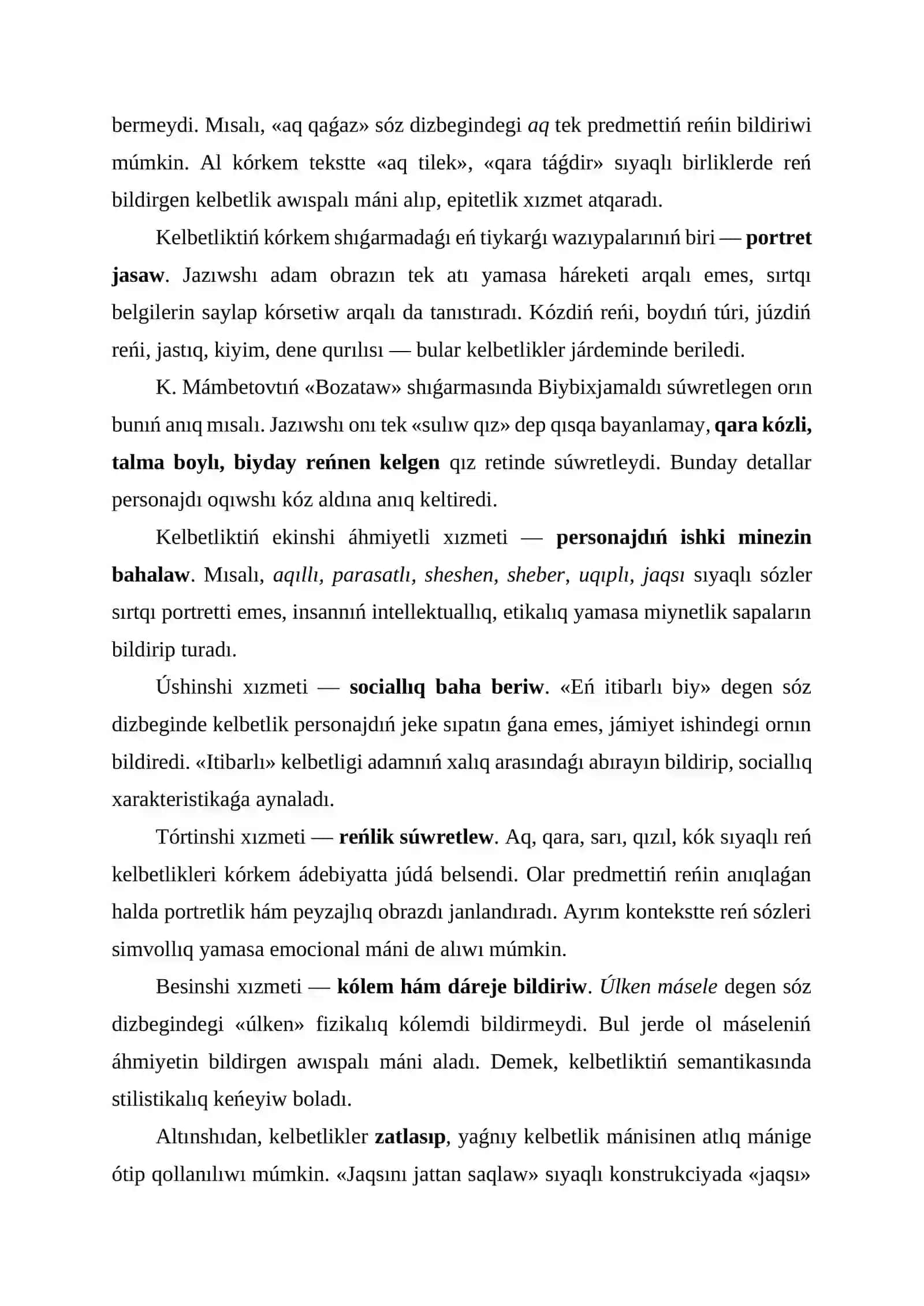 QARAQALPAQ TILI Kórkemlew quralları hám stilistika PÁNINEN 4