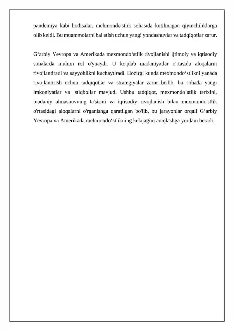 Gʻarbiy Yevropa va Amerikada mexmondoʻstlikni rivojlanishi 4