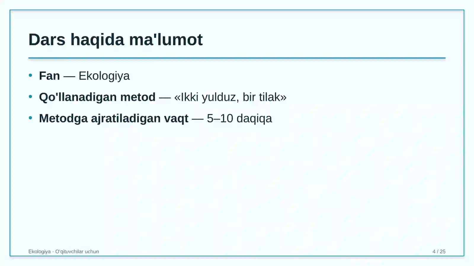 ekologiya darslarida ikki yulduz bir tilak metodidan foydalanish 4732 4