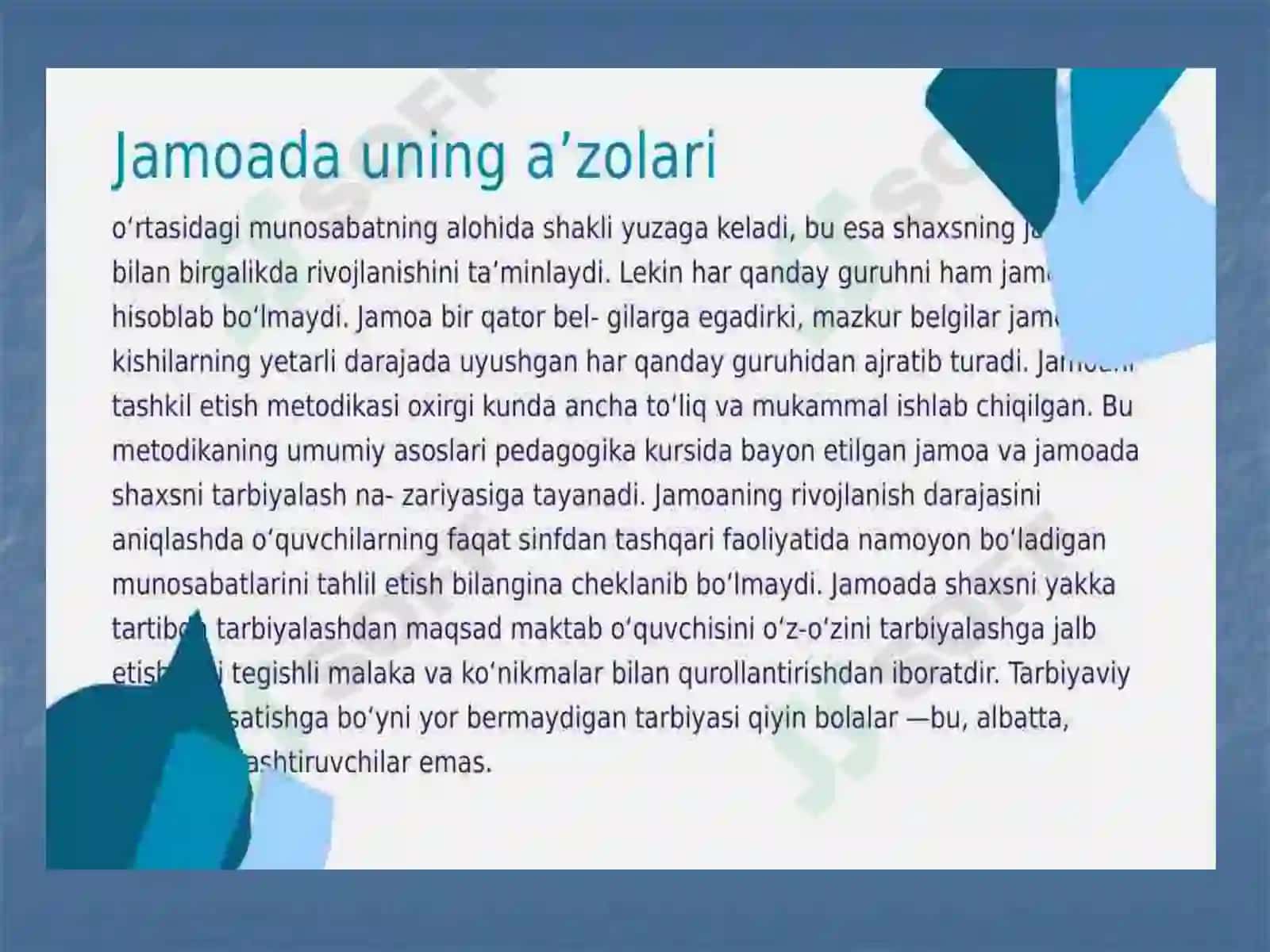 Sinf jamoasini boshqarishga doir metodlar 4