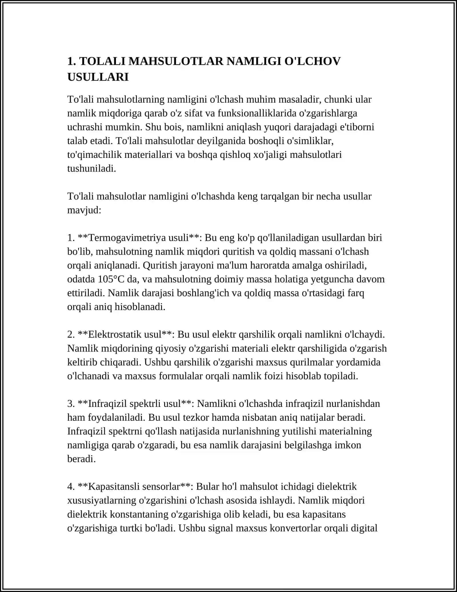MT2- TOLALI MAHSULOTLAR NAMLIGINI QURITISH JAVONLARIDA ANIQLASH 4