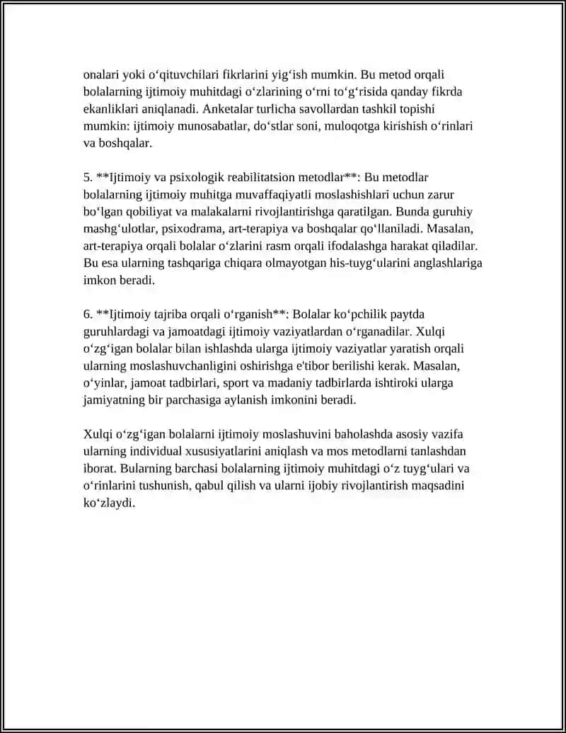 IJTIMOIYLASHTIRISHDA XULQI OG'ISHGAN BOLALAR BILAN ISH OLIB BORISH METODLARI 4