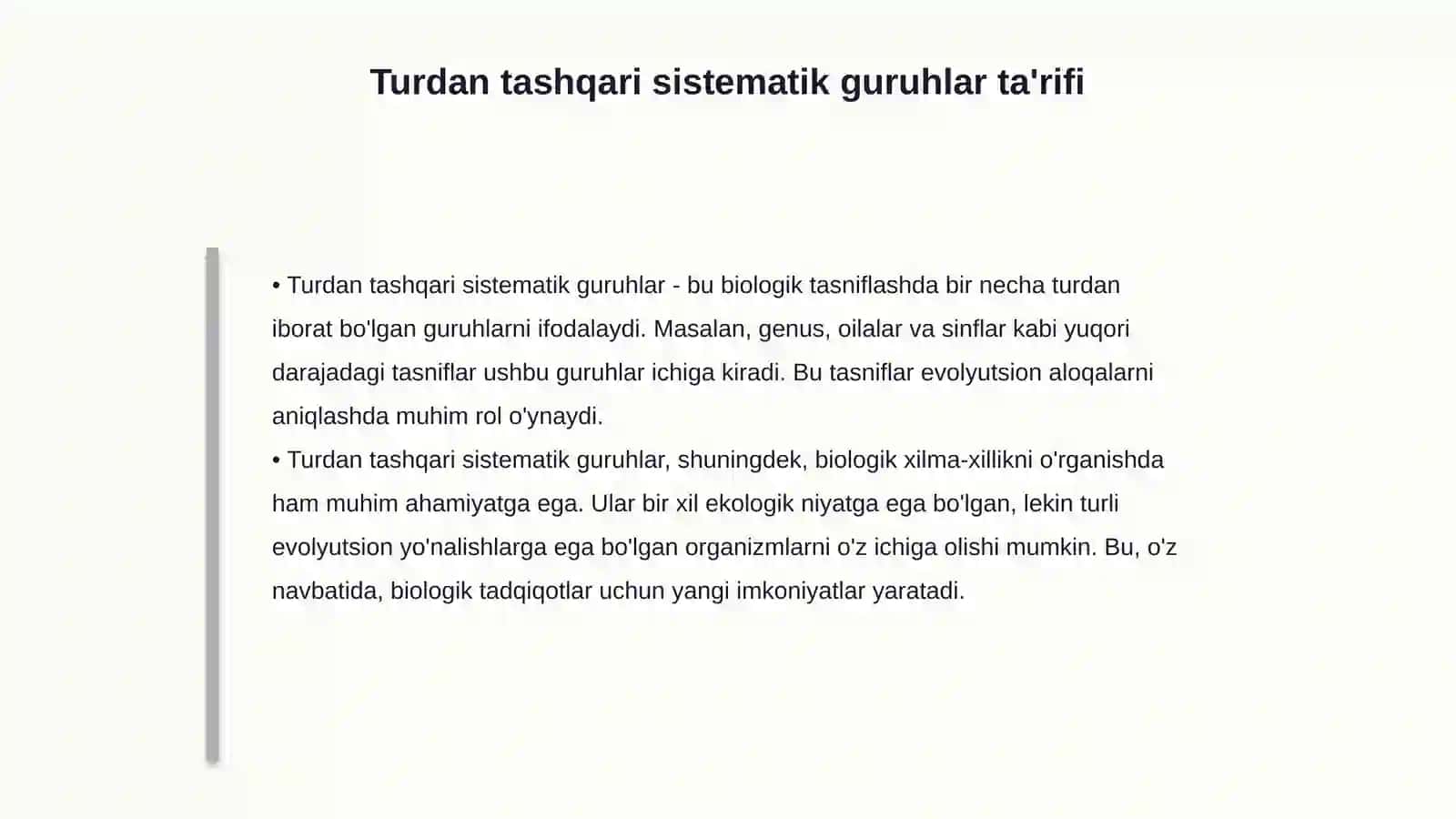 Organik evolyutsiyadan turdan tashqari sistematik guruhlarning kirshi 4