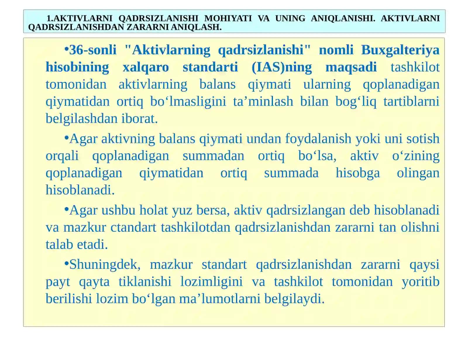 AKTIVLARNI QADRSIZLANISHI VA BOZOR (XAQQONIY) QIYMATINI MOLIYAVIY HISOBOTDA AKS ETTIRISH QOIDALARI 4
