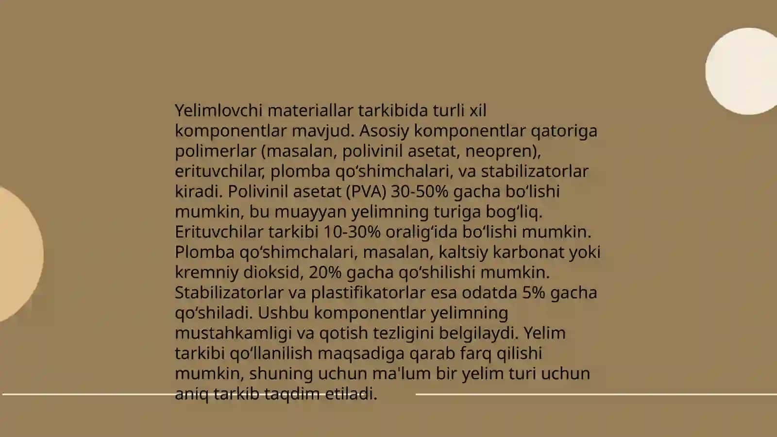 Yelimlovchi materiallar tarkibi ularning klassifikatsiyasi va ishlatilishi 4