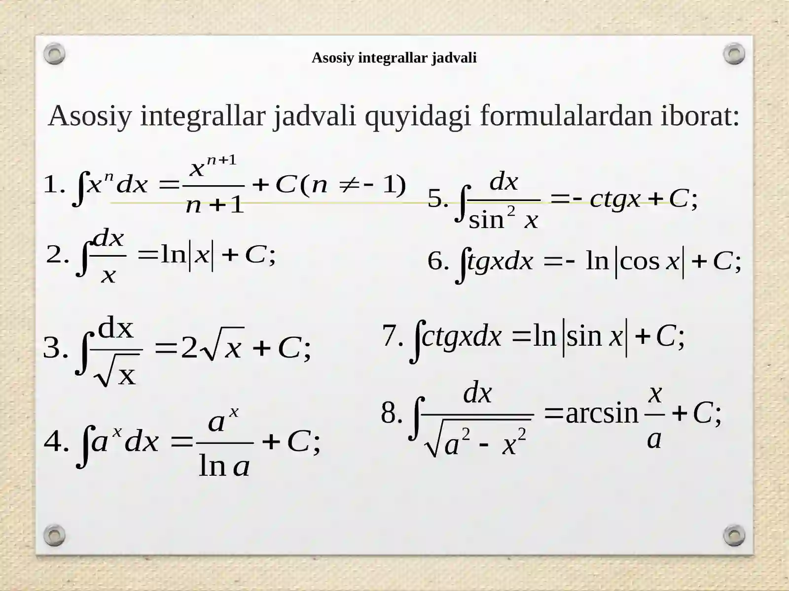 Asosiy integrallar jadvali 4