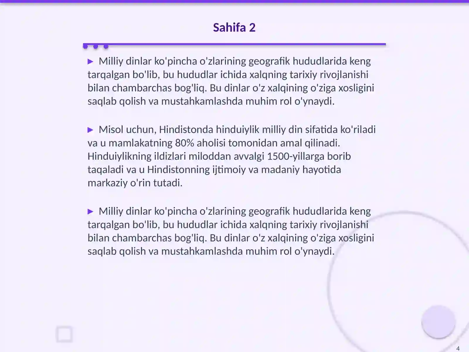Milliy dinlar mavzusi 4
