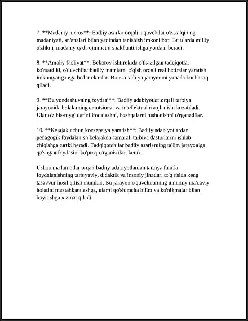 TARBIYA FANI O'QITISHDA BADIIY PEDAGOGIKA IMKONOYATLARIDAN FOYDALANISH 4
