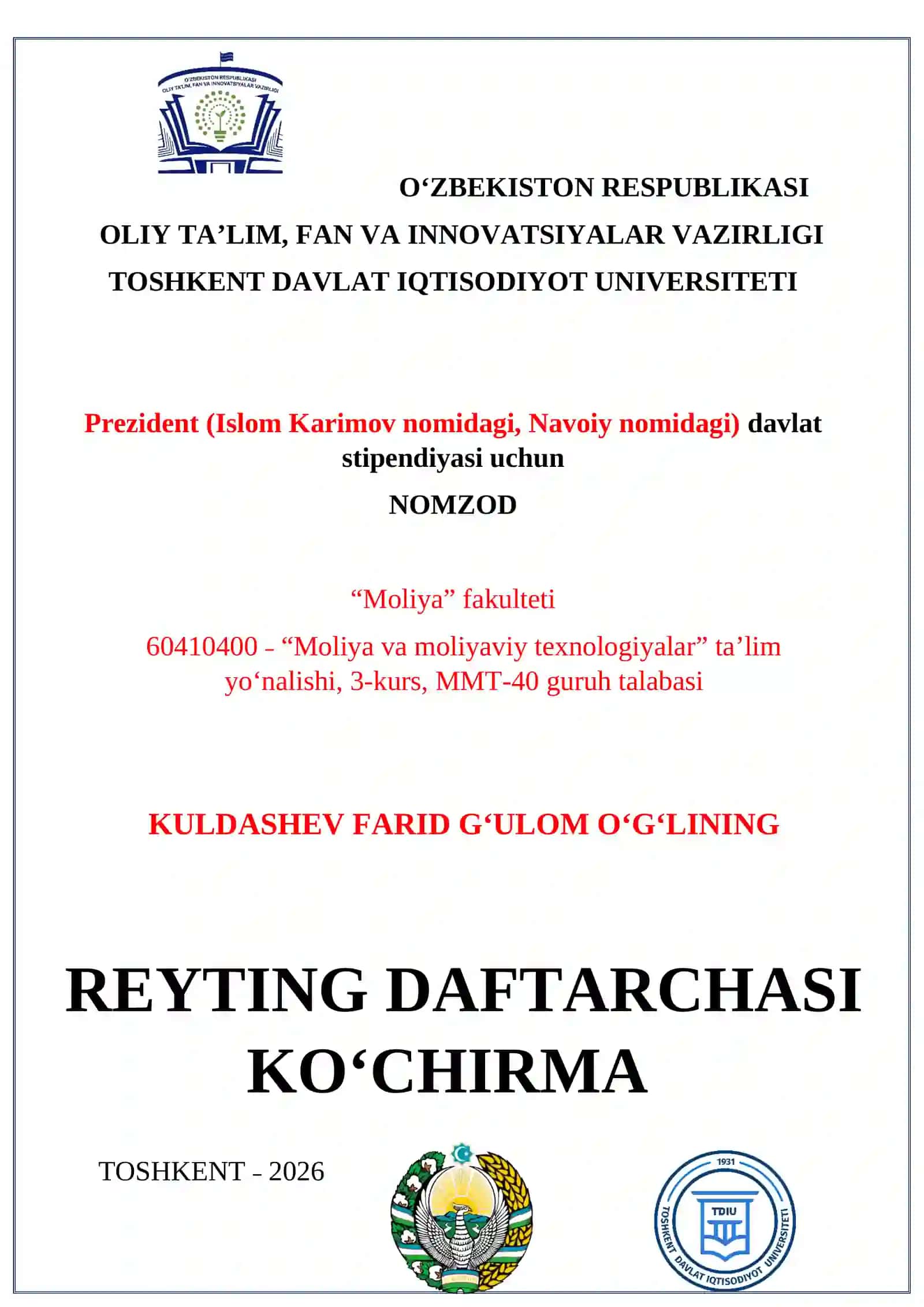 KULDASHEV FARID G‘ULOM O‘G‘LI 4