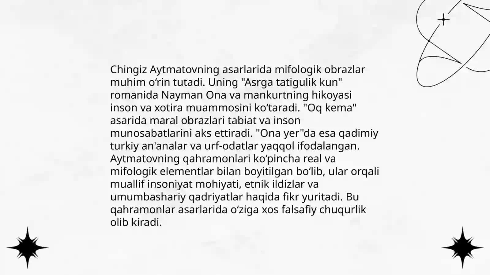Chingiz Aytmatov asarlarida mifologik obrazlar talqini 4