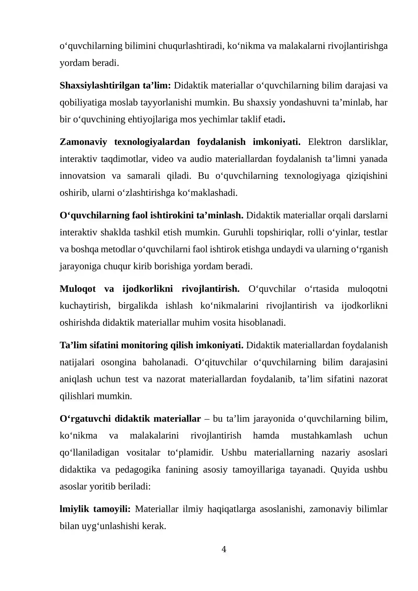 O‘RGATUVCHI DIDAKTIK MATERIALLAR TAYYORLASH VA FOYDALANISH METODIKASI 4
