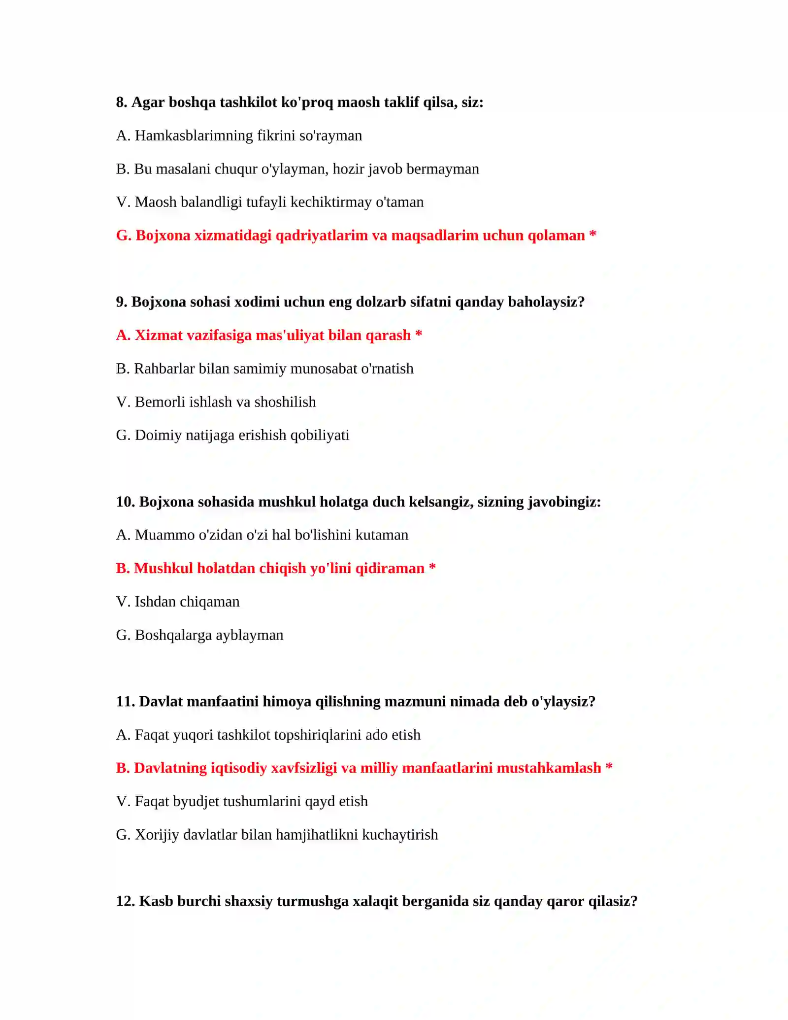 Bojxona mantiqiy testlari javoblari 4