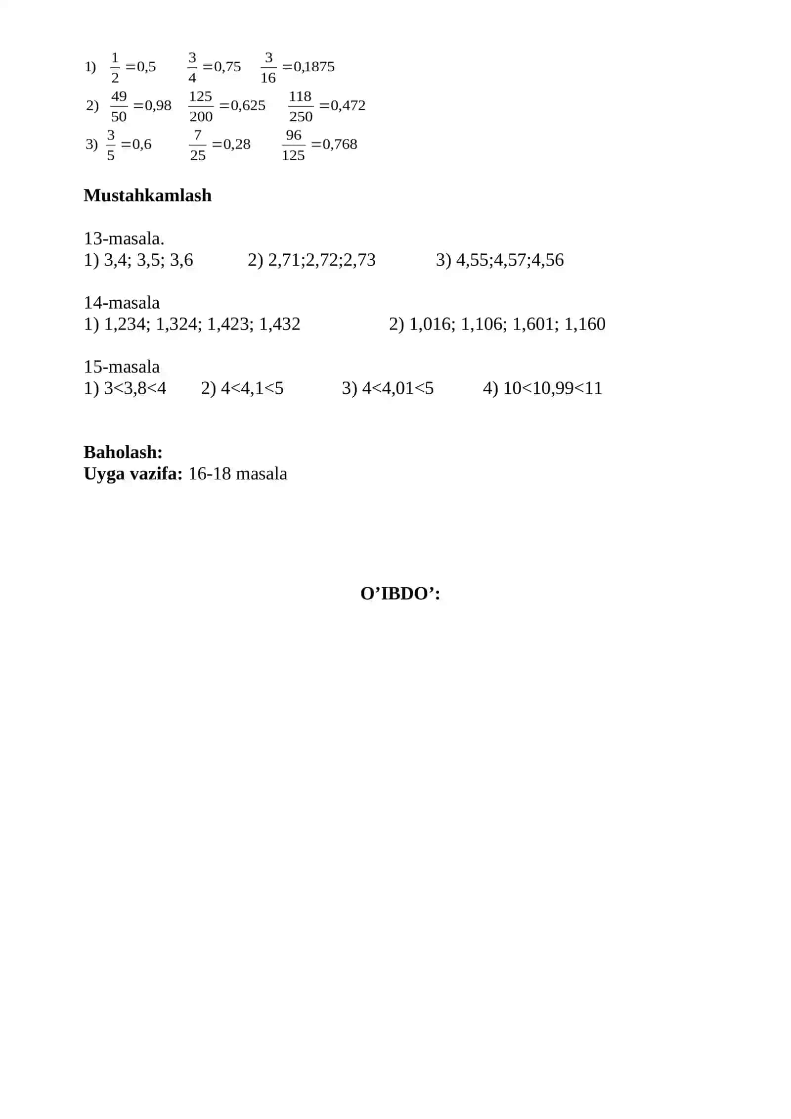 5-sinfda o’tilganlarni takrorlash 4