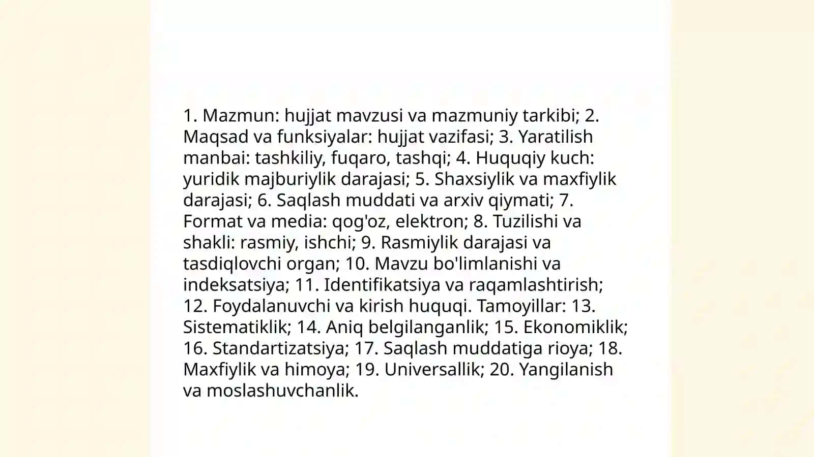 Matinli hujjatlashtirish.Hujjatlarni klassifikatsiyalash masalalari 4