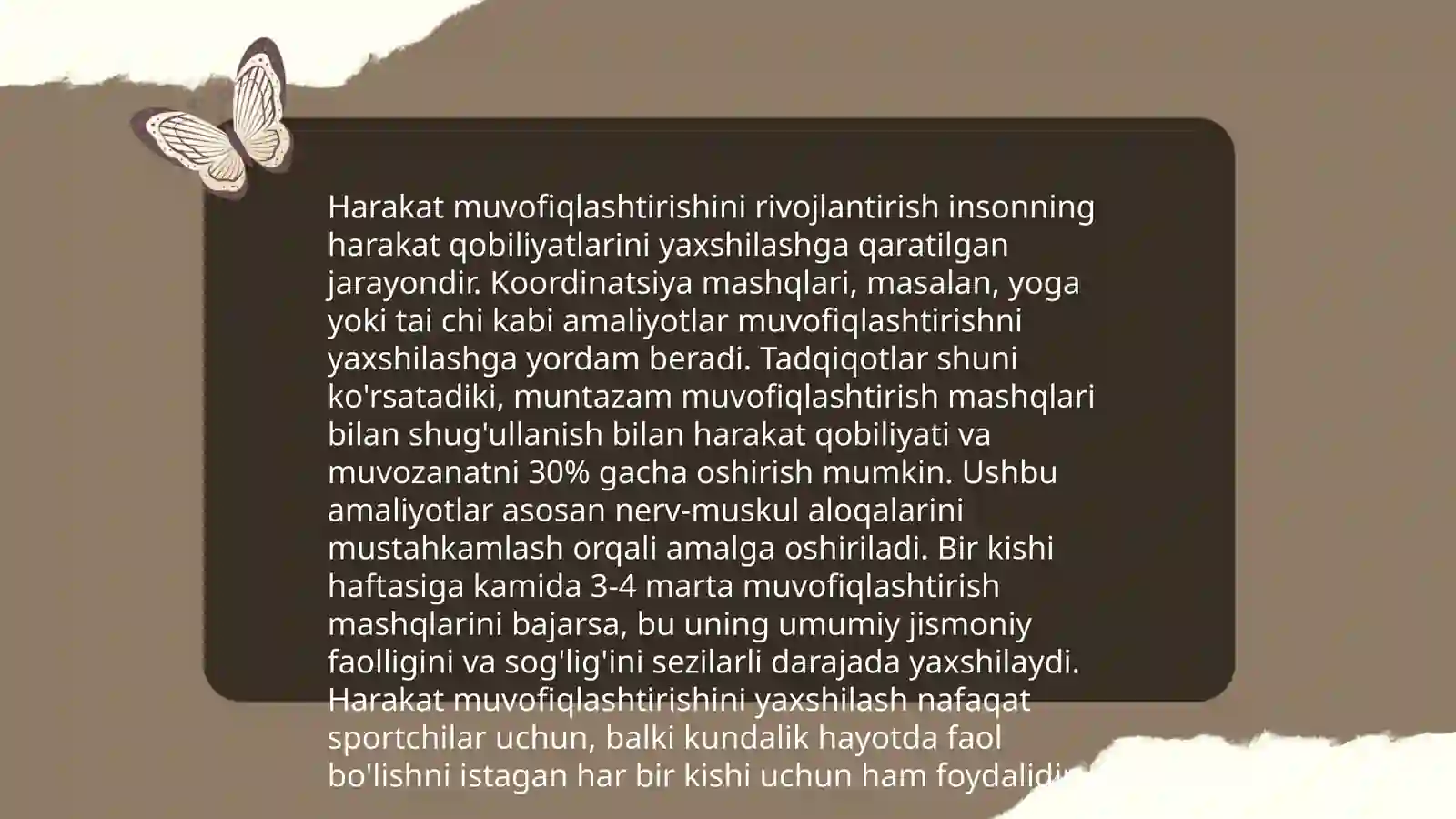 Muvofiqlashtirish (koordinatsiya) yo'nalishida, jismoniy sifat xususiyatlarini rivojlantiruvchi jismoniy mashqlar 4
