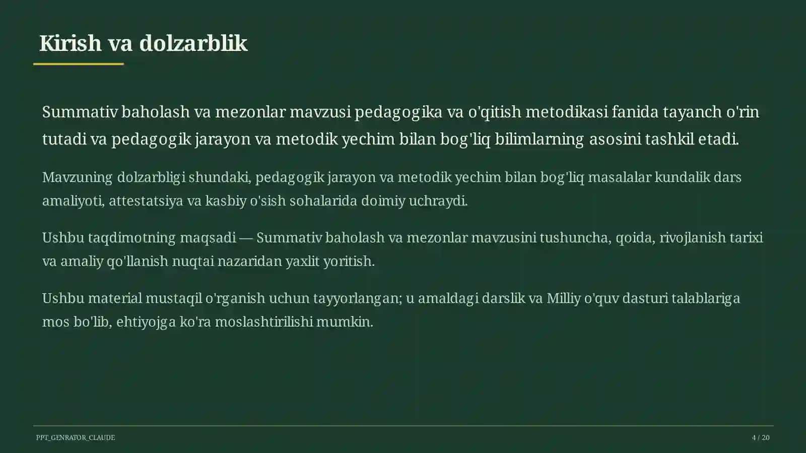 Summativ baholash va mezonlar 4