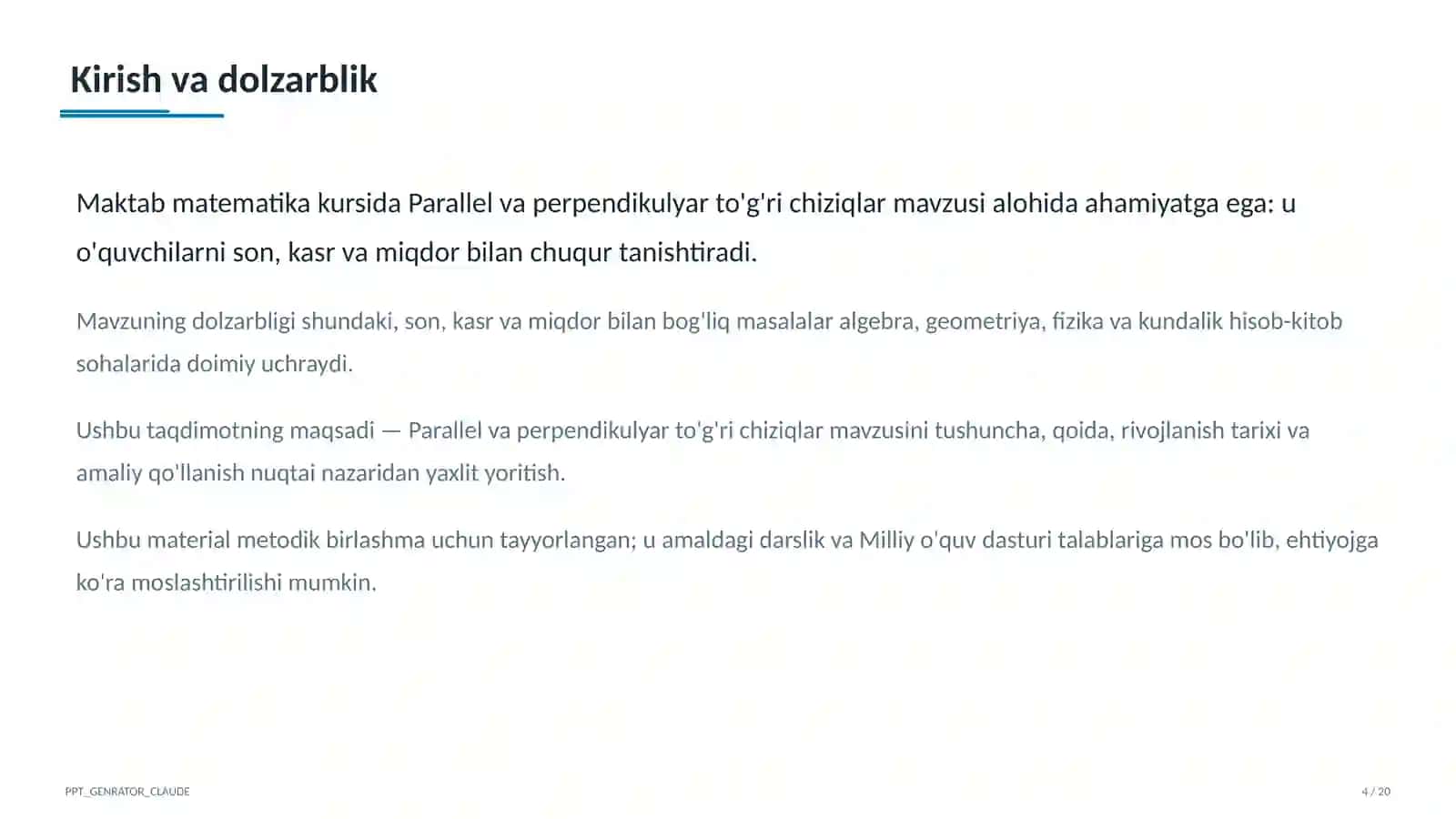 Parallel va perpendikulyar to'g'ri chiziqlar (6-sinf) 4